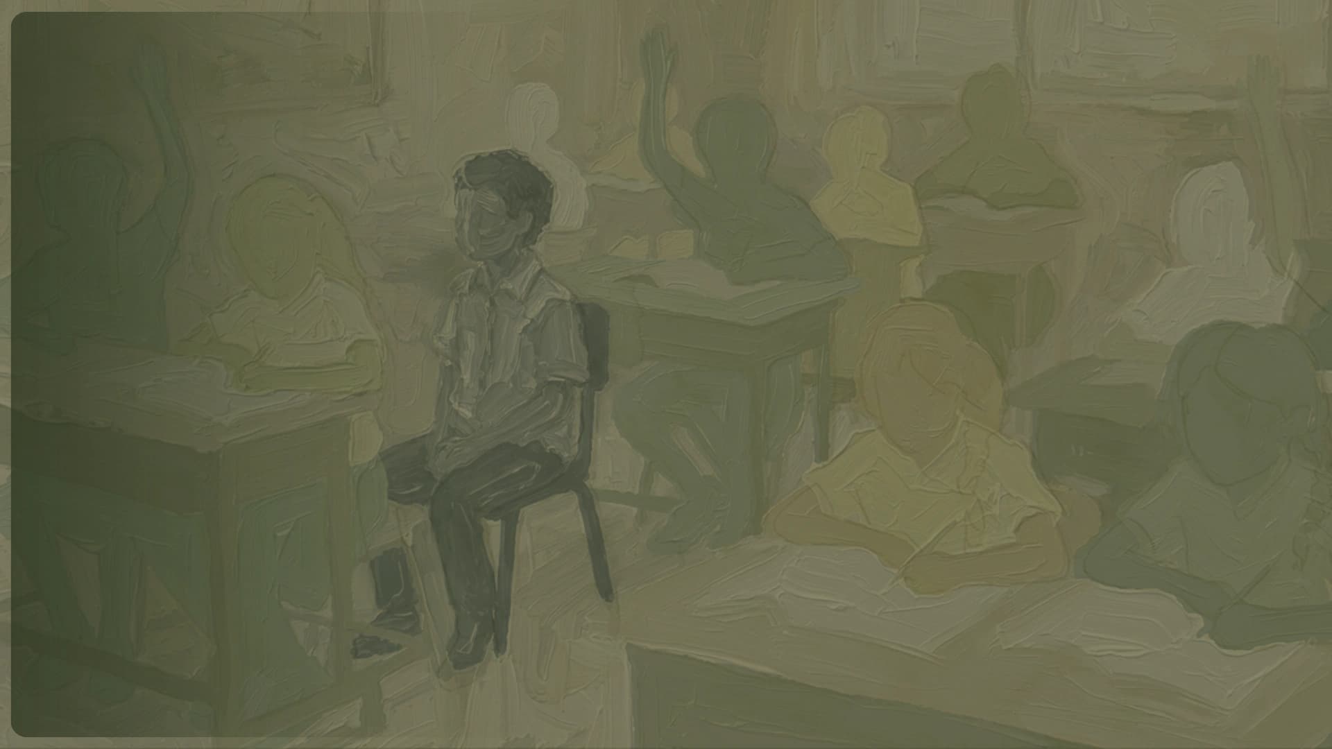 Boy Sitting in Classroom Painting